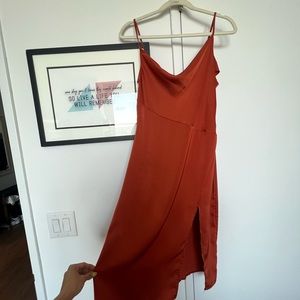 Burnt orange cocktail dress silk (small)